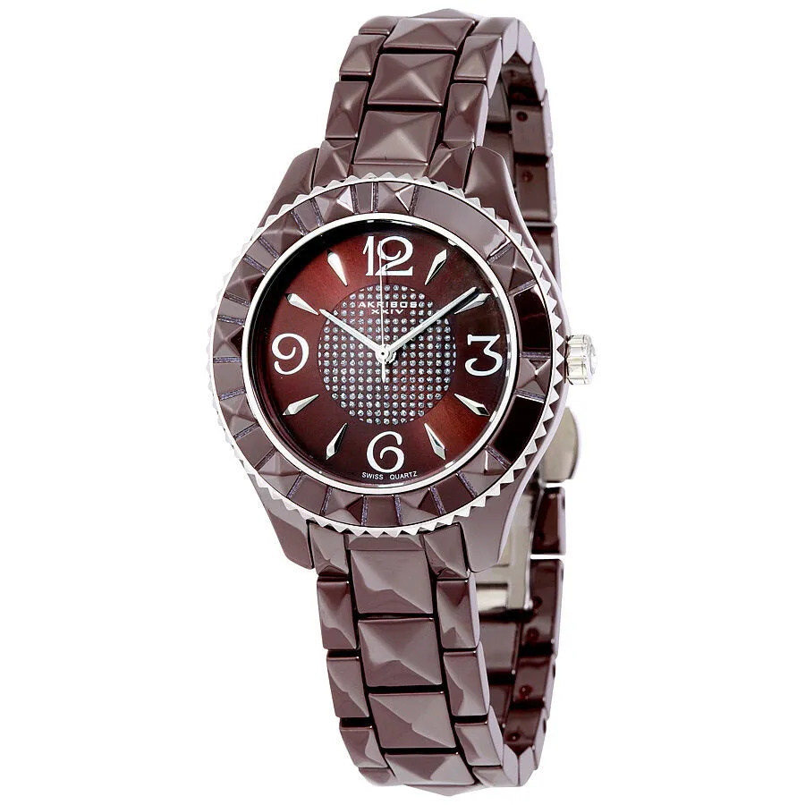 Akribos Brown Dial Brown Pyramid-Cut Ceramic Ladies Watch AK533BR