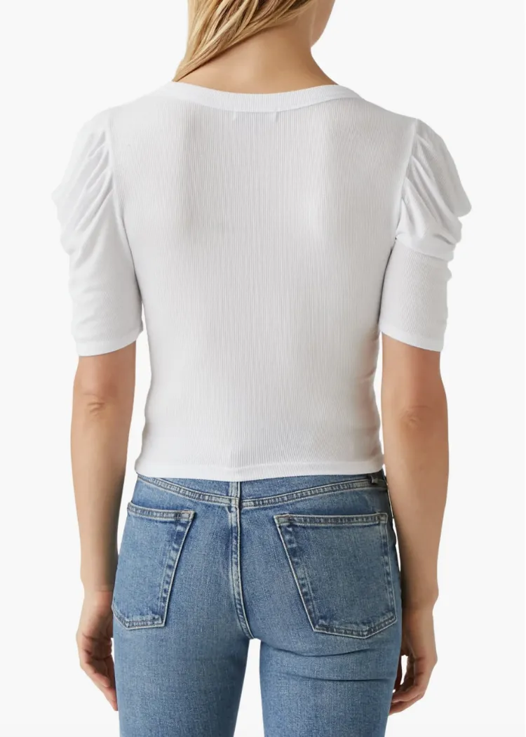 Andrea Pleated Sleeve Crop Top - White-***FINAL SALE***