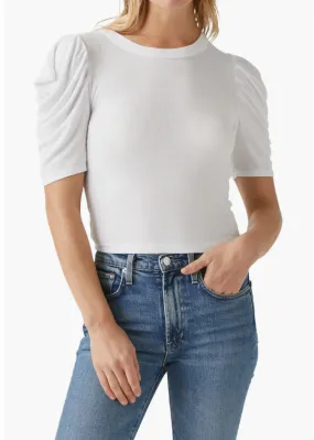 Andrea Pleated Sleeve Crop Top - White-***FINAL SALE***