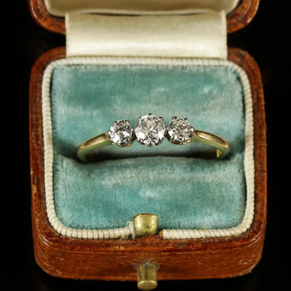 Antique Edwardian Diamond Trilogy Ring 18Ct Gold Circa 1910 Engagement Ring