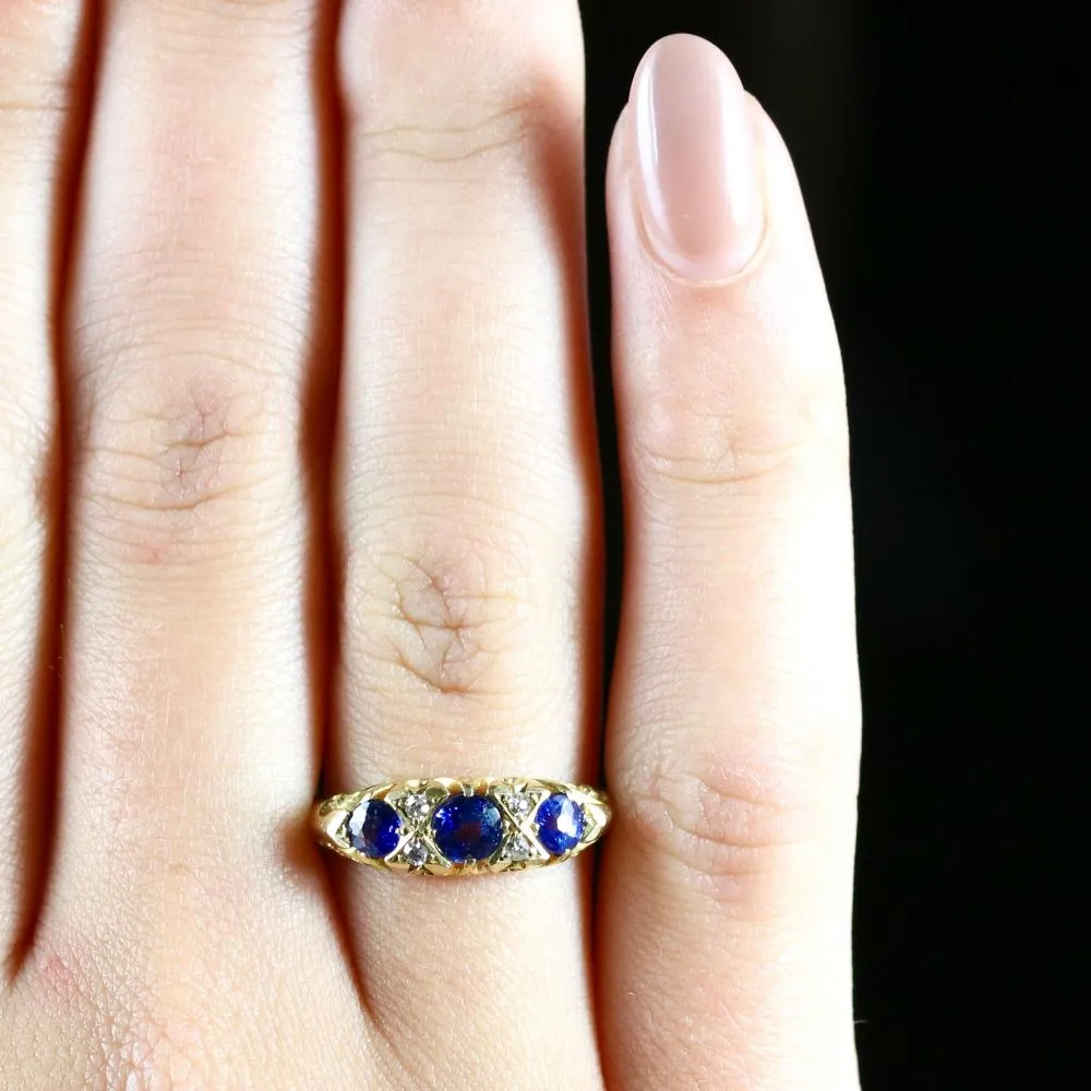 Antique Edwardian Sapphire Diamond Trilogy Ring Chester 1905