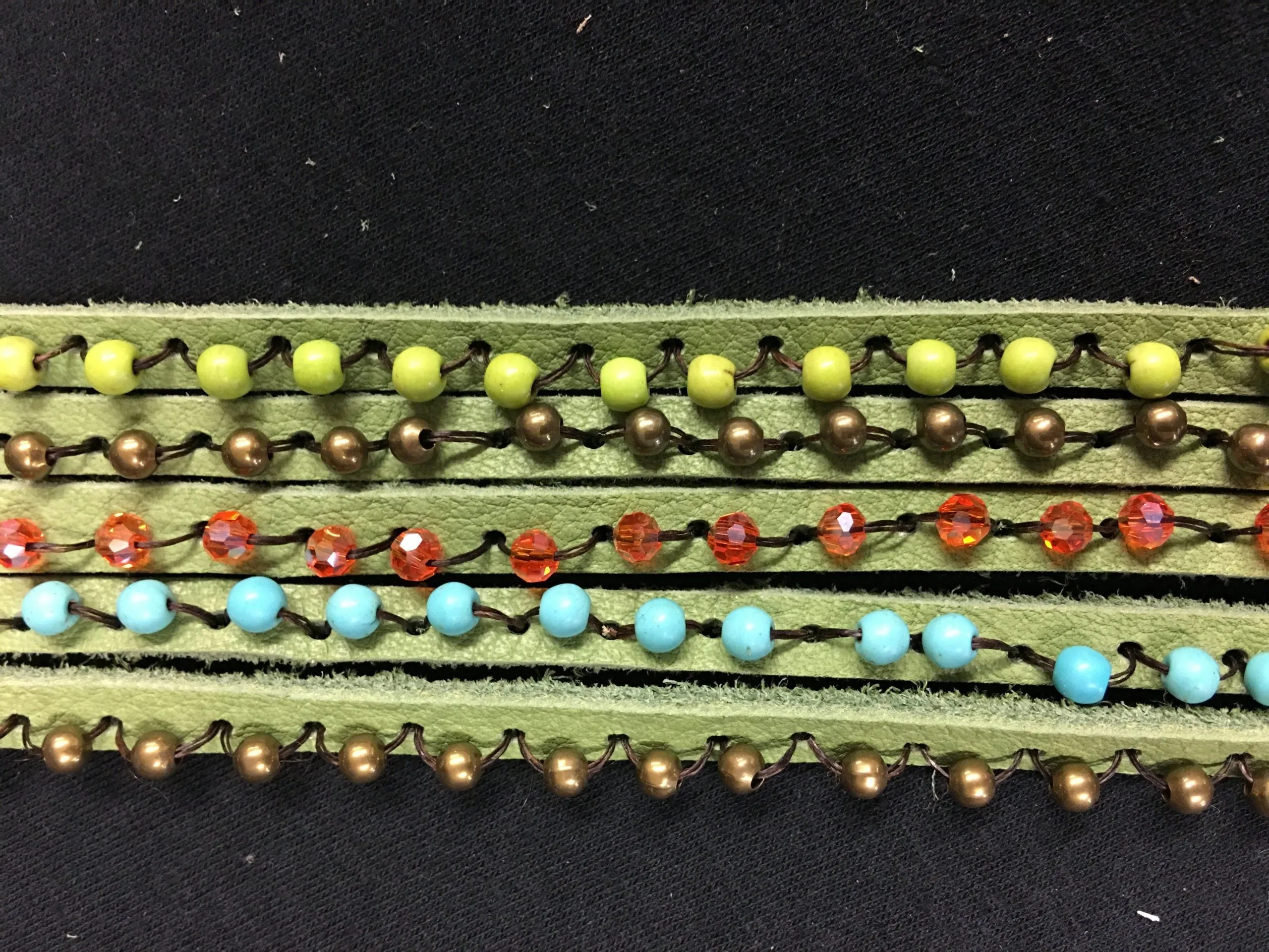 Bali Queen Five Strand Leather Wrap Bracelet Green