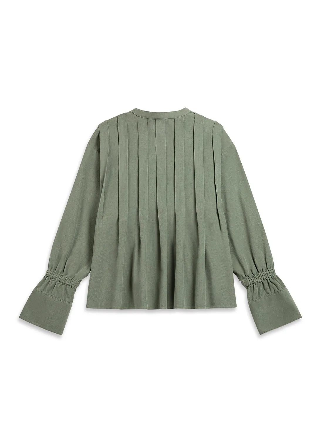 Band Collar Pleated Blouse