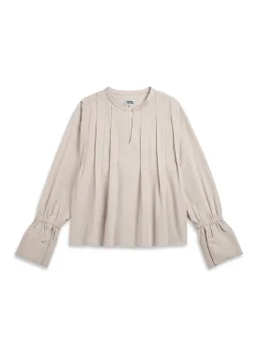 Band Collar Pleated Blouse