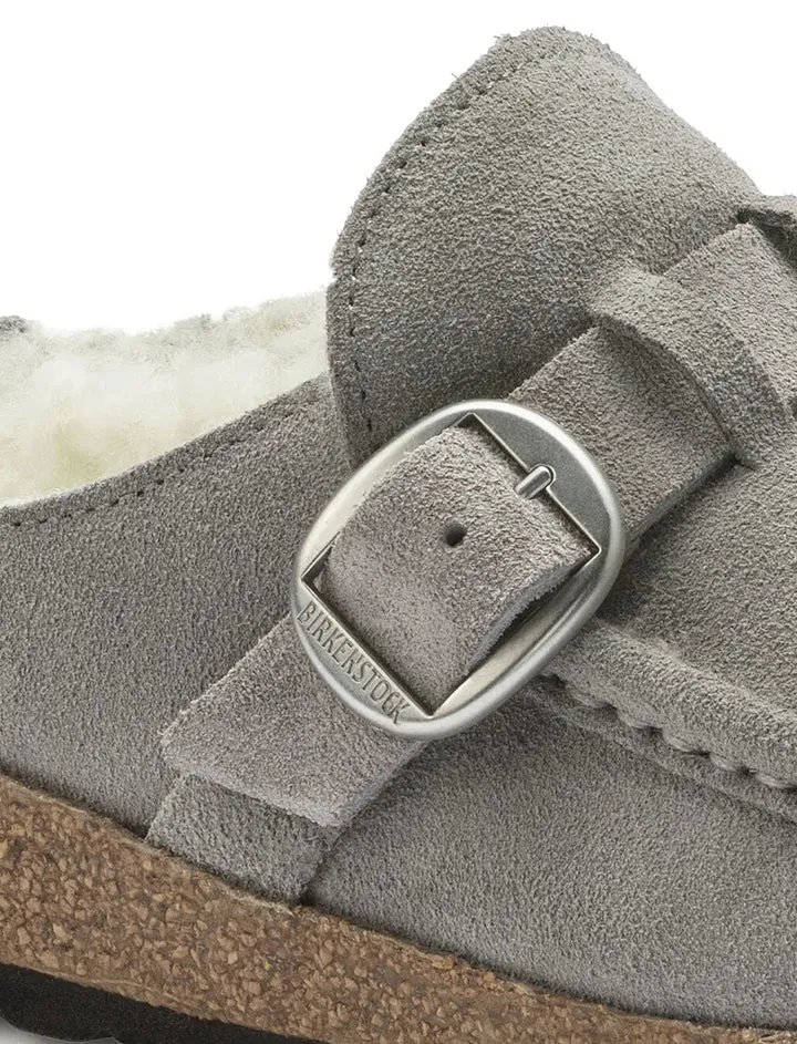 Birkenstock Womens Buckley Shearling LEVE Narrow Fit Stone Coin