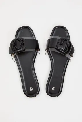 Black Buckle Detail Slides