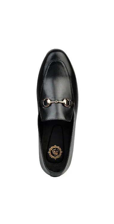 Black Burnish Leather Gucci buckle Moccasin