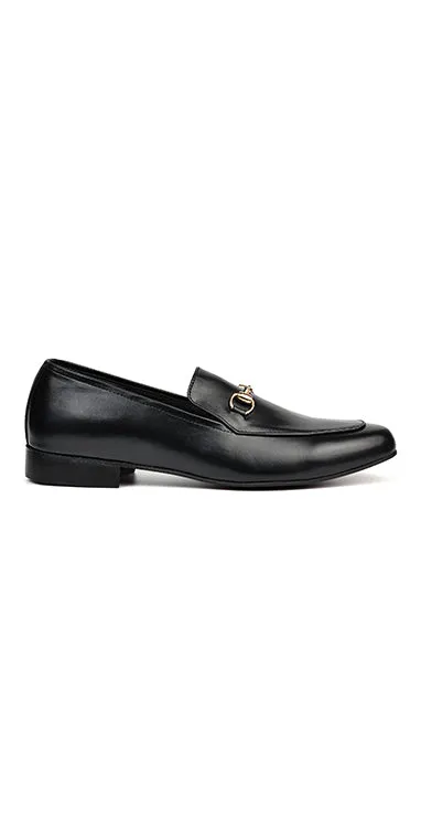 Black Burnish Leather Gucci buckle Moccasin