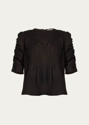 Bryce Ruched-Sleeve Top Black