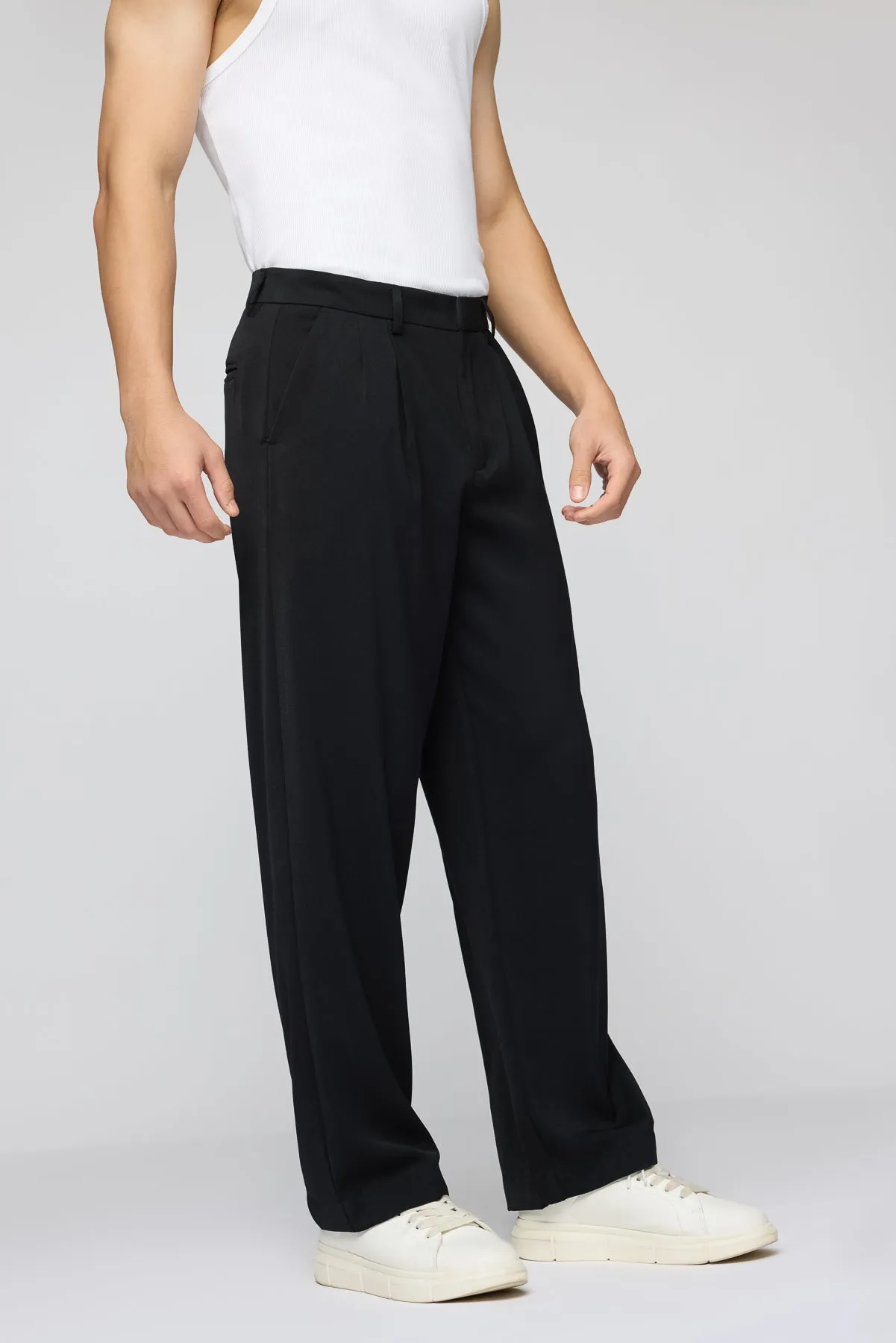 Classic Black Men's Pleated Korean Pants