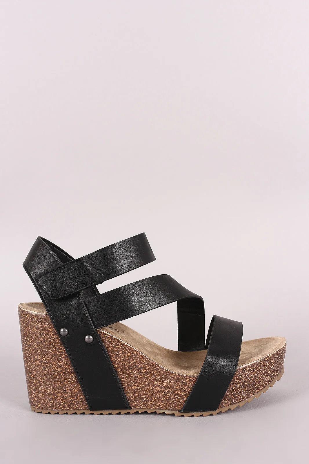 Comfy Soles Asymmetrical Strap Cork Platform Wedge