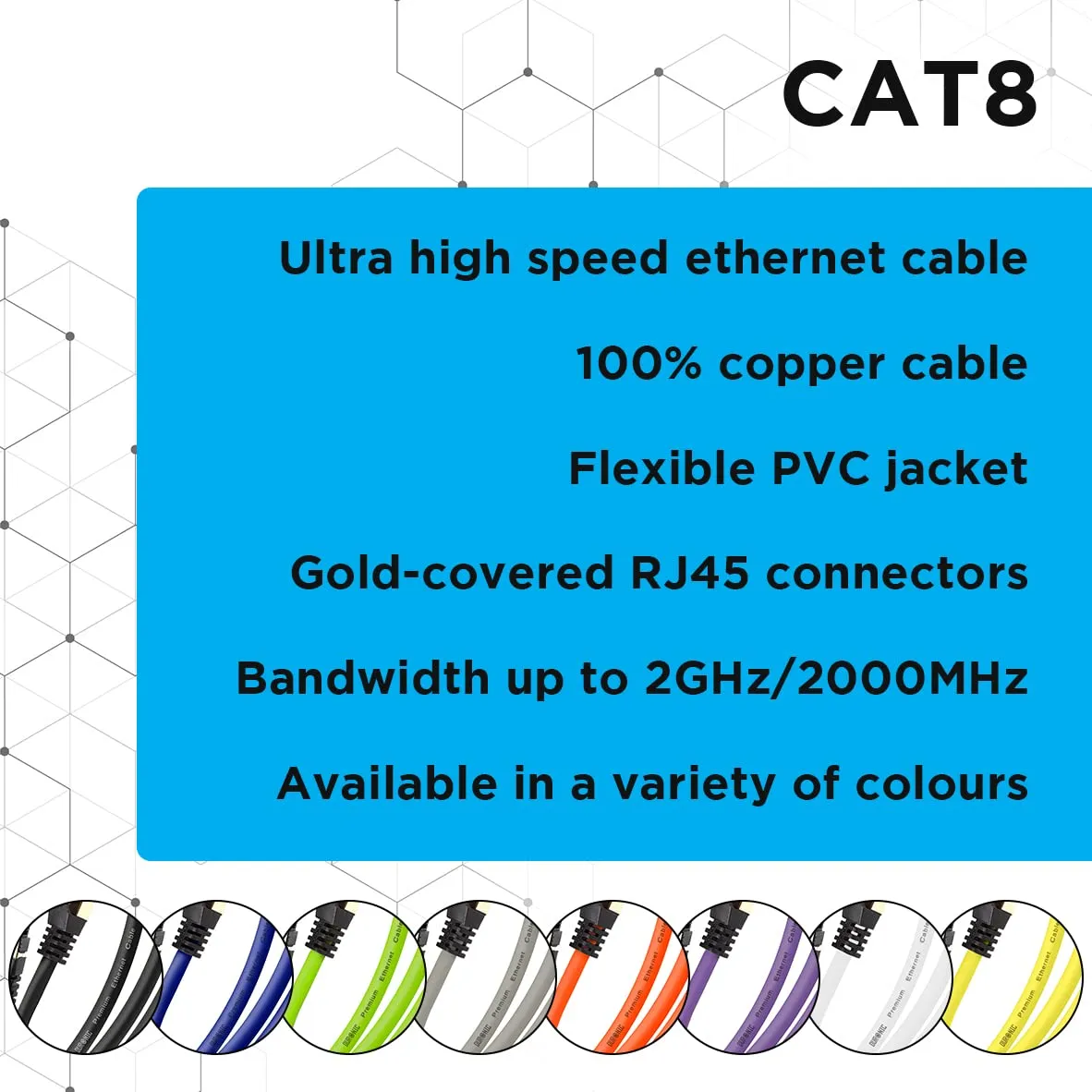 Duronic Ethernet Cable 10M High Speed CAT 8 Patch Network Shielded Lead 2GHz / 2000MHz / 40 Gigabit, CAT8 SFTP Wire, Snagless RJ45 Super-Fast Data - White