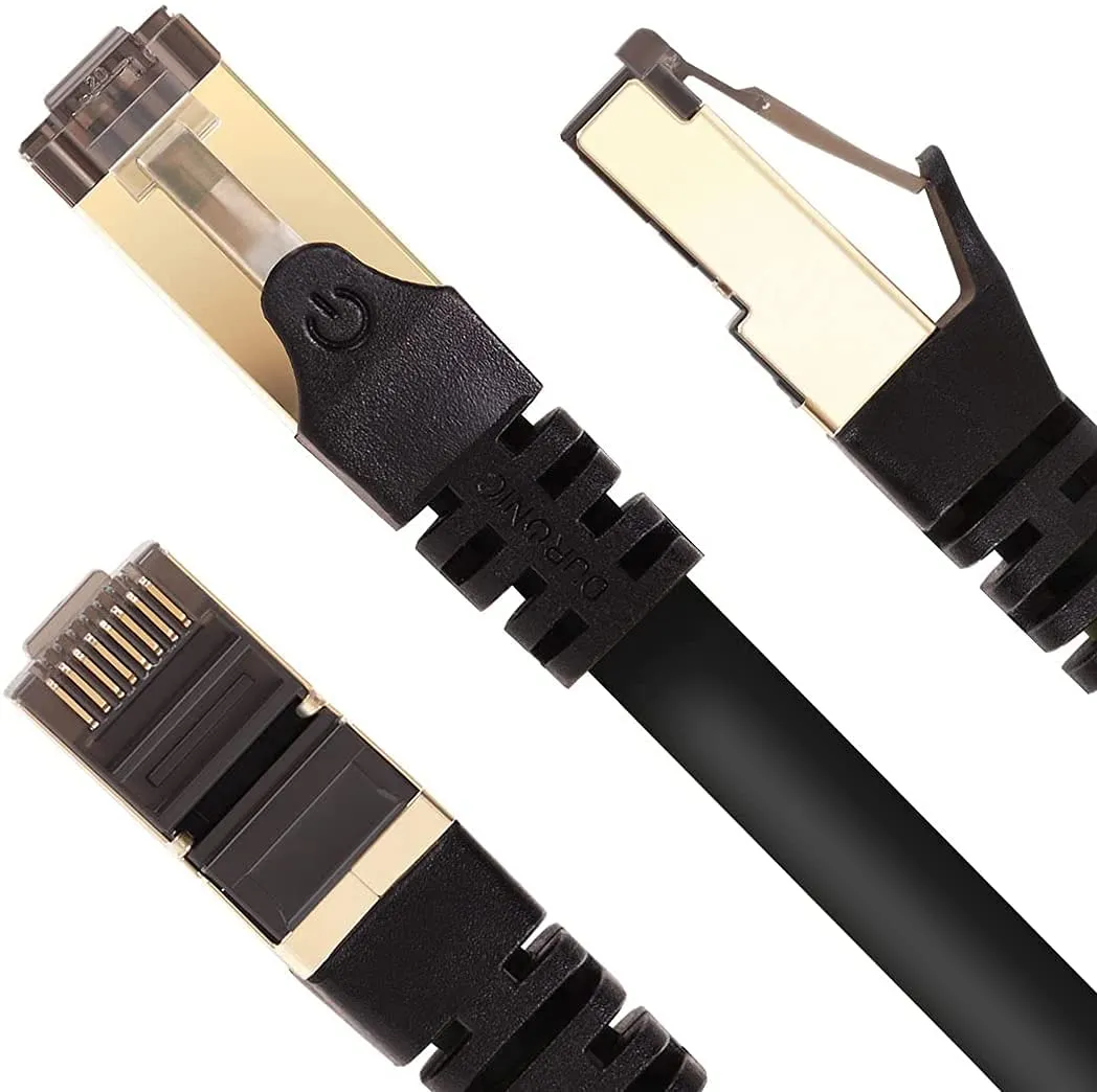 Duronic Ethernet Cable 2M High Speed CAT 8 Patch Network Shielded Lead 2GHz / 2000MHz / 40 Gigabit, CAT8 SFTP Wire, Snagless RJ45 Super-Fast Data - Black