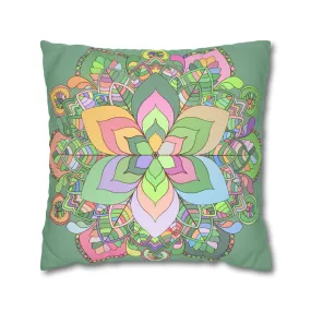 Hand-drawn Mandala Art Pillowcase - Pastel Colors - Light Moss Green