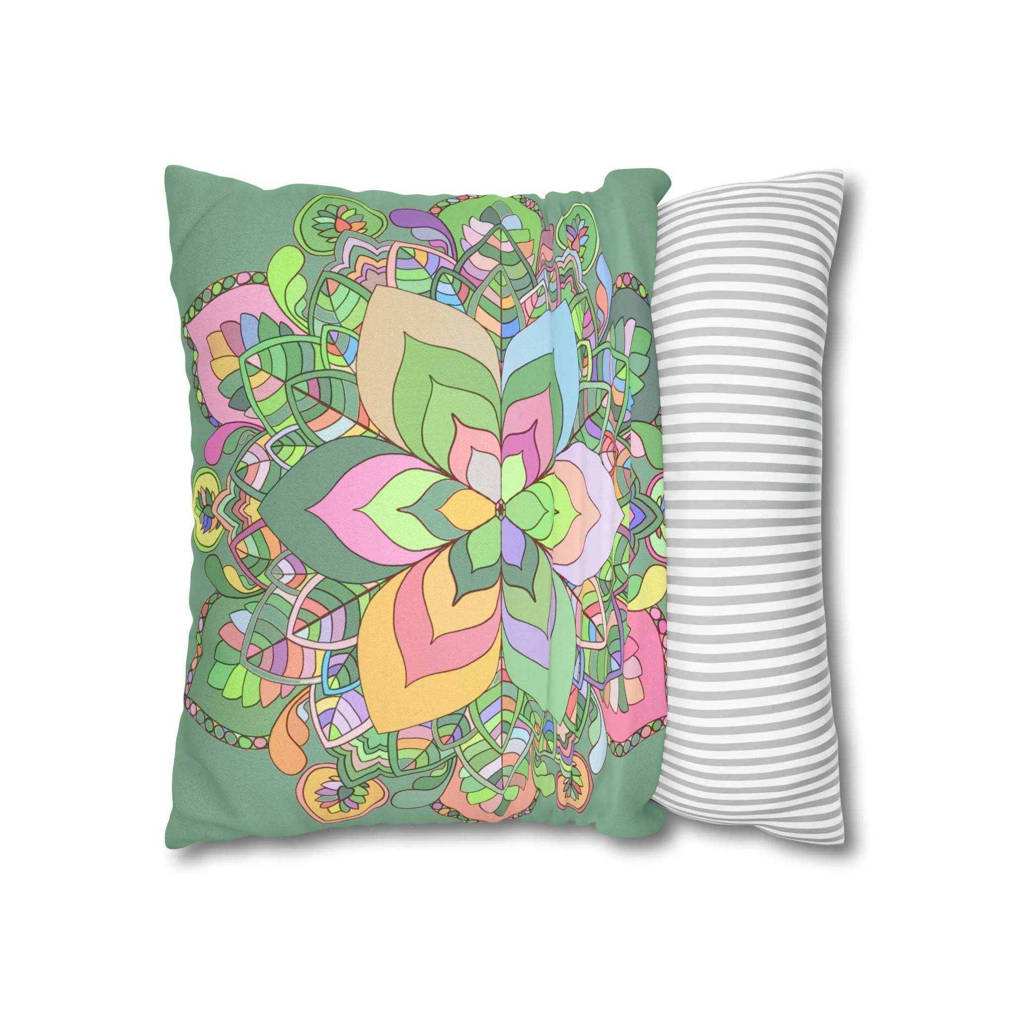 Hand-drawn Mandala Art Pillowcase - Pastel Colors - Light Moss Green