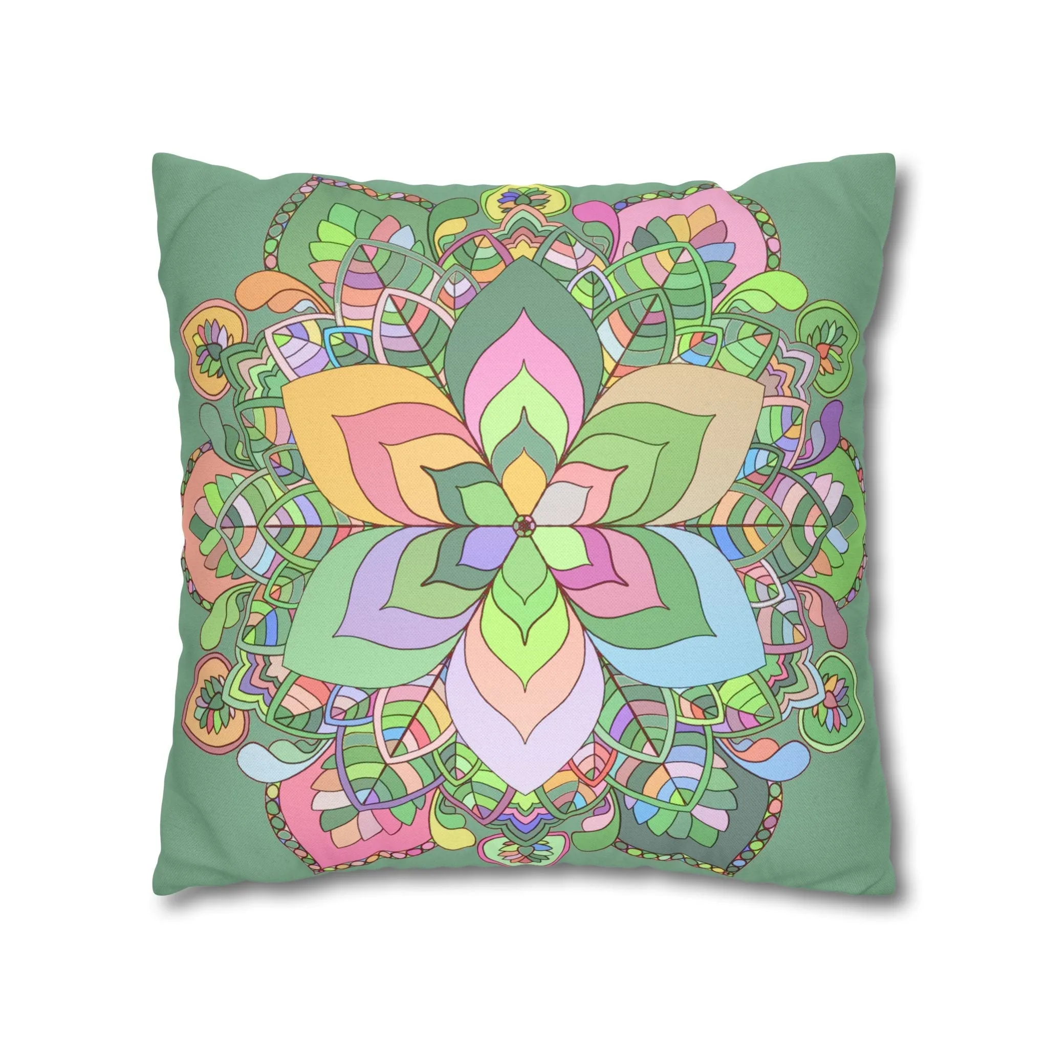 Hand-drawn Mandala Art Pillowcase - Pastel Colors - Light Moss Green