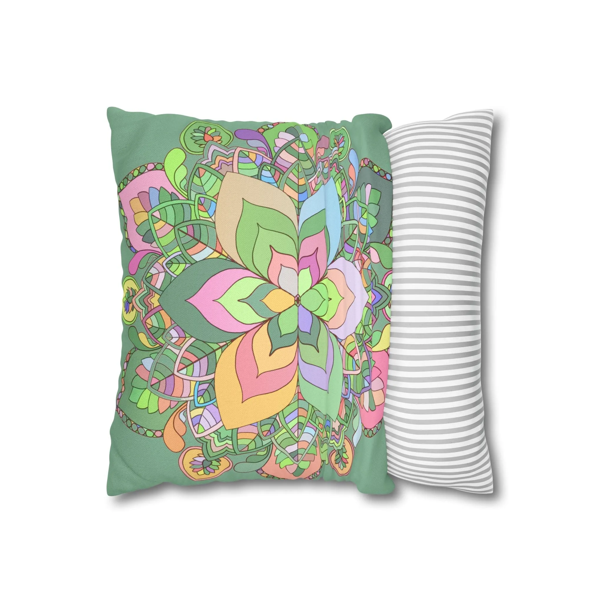 Hand-drawn Mandala Art Pillowcase - Pastel Colors - Light Moss Green