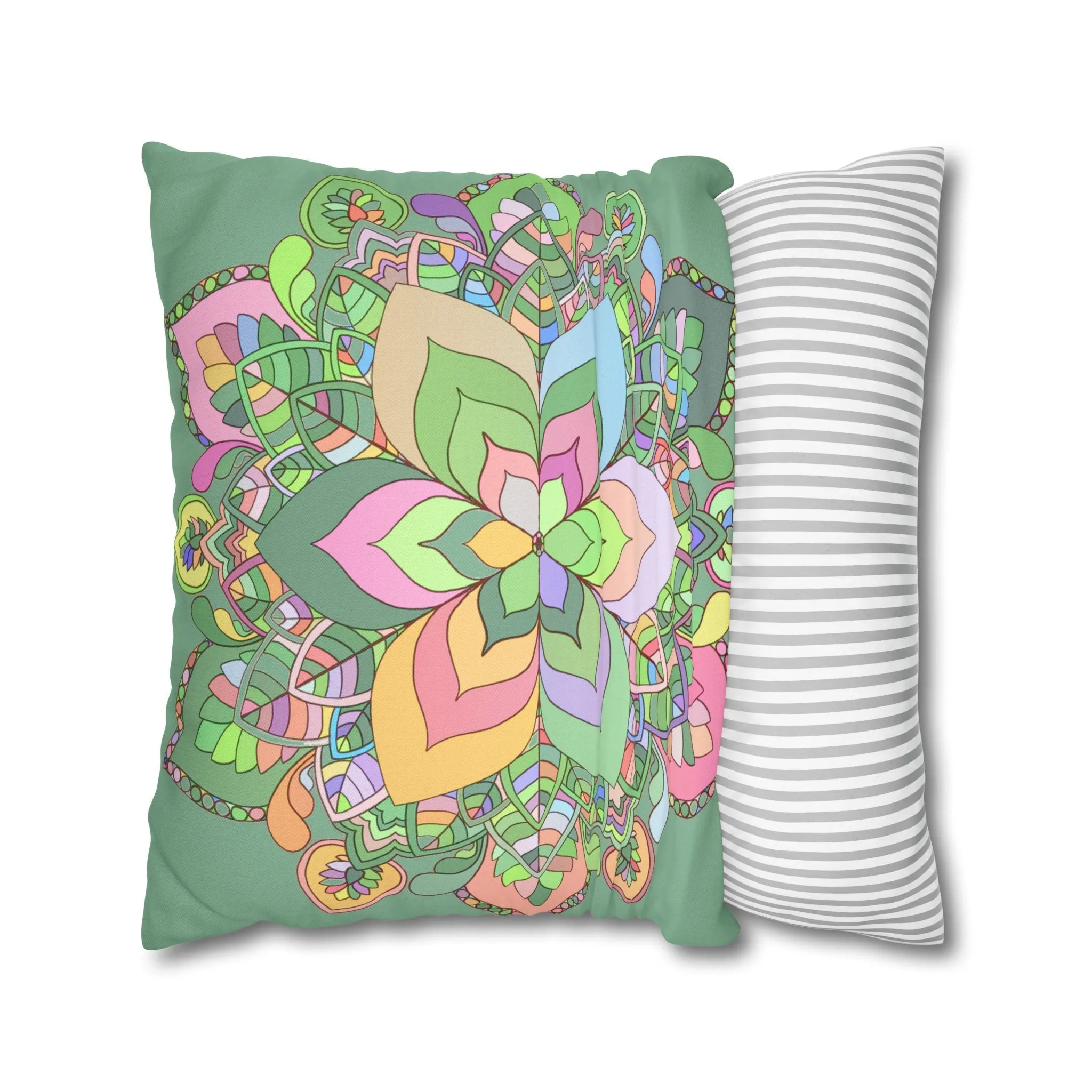 Hand-drawn Mandala Art Pillowcase - Pastel Colors - Light Moss Green