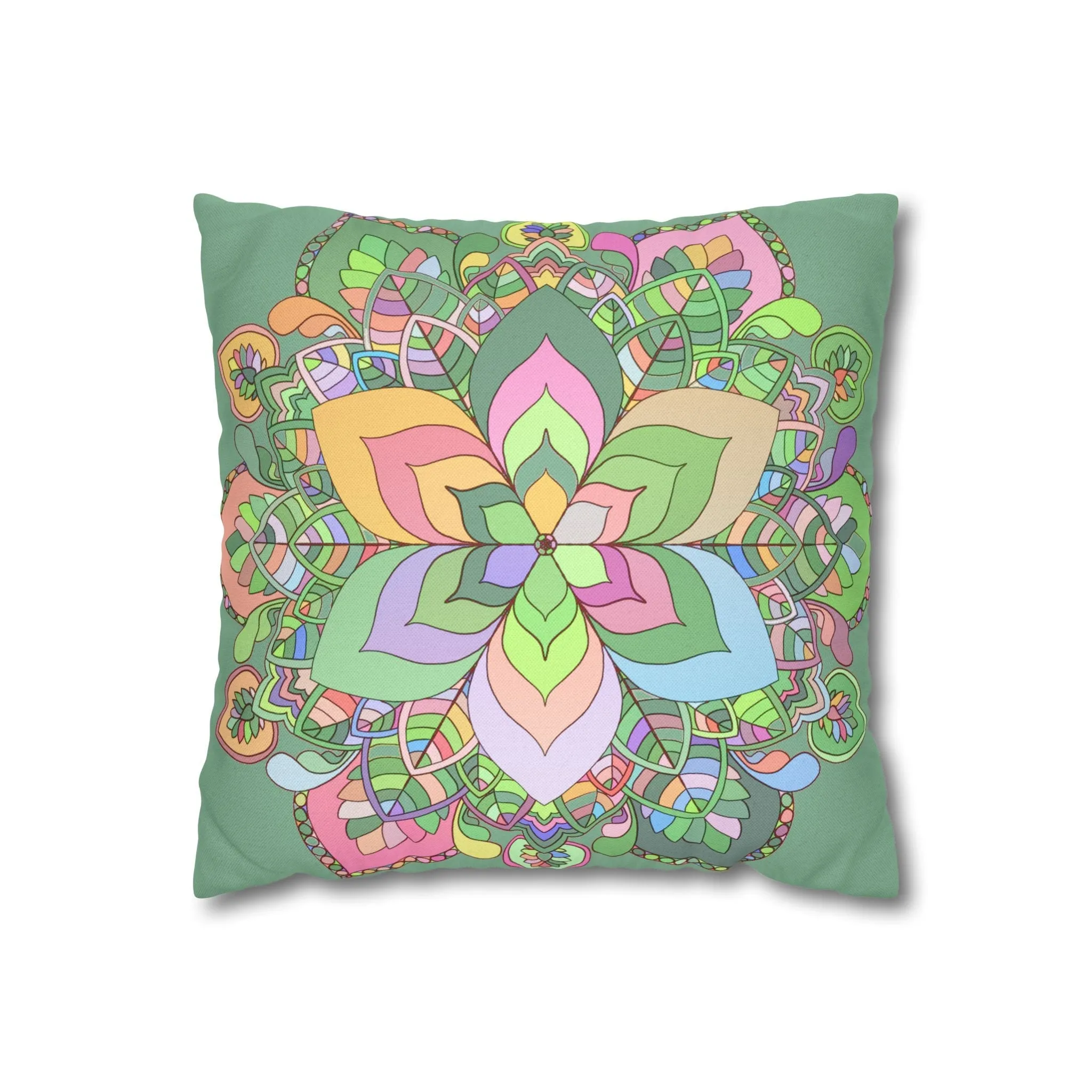 Hand-drawn Mandala Art Pillowcase - Pastel Colors - Light Moss Green