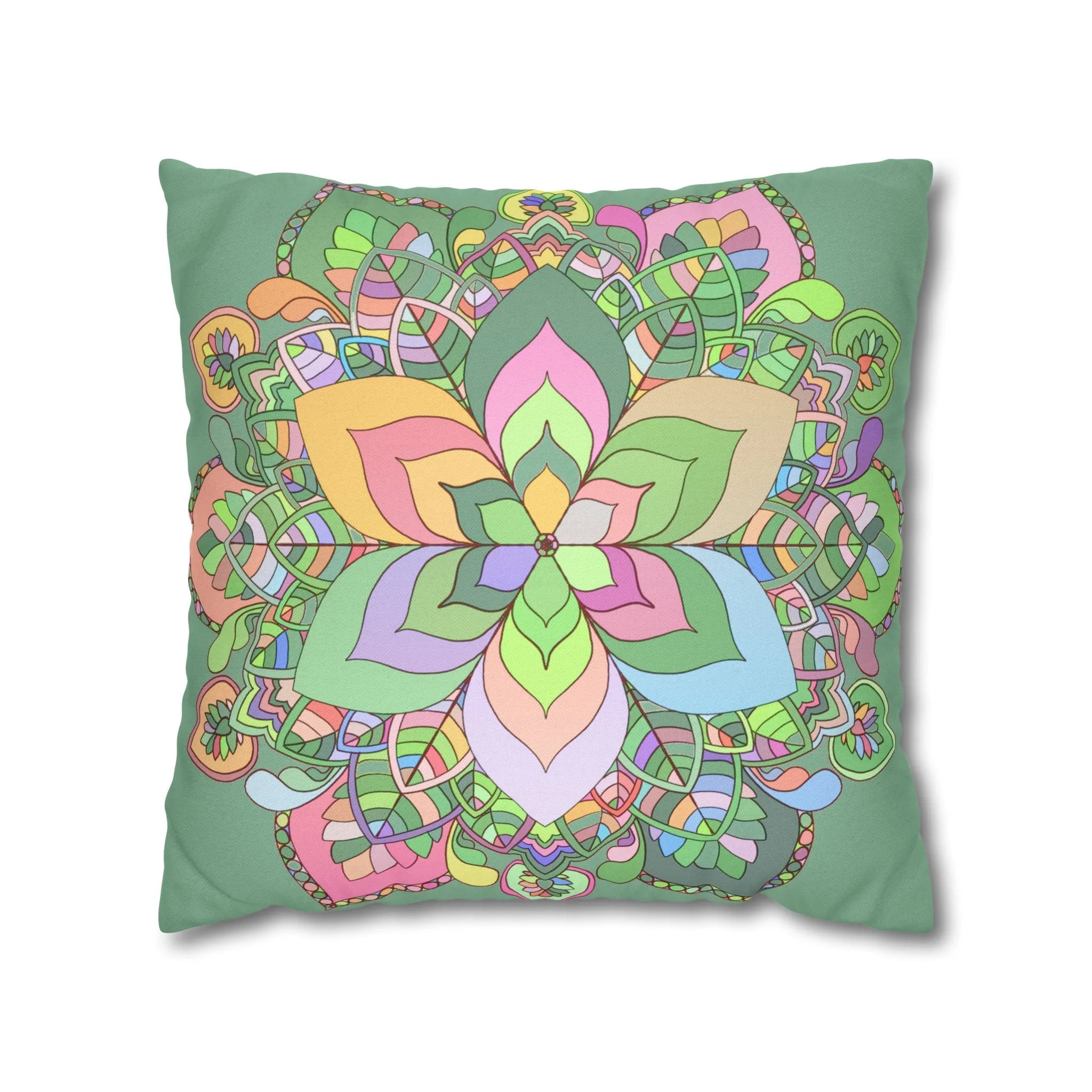 Hand-drawn Mandala Art Pillowcase - Pastel Colors - Light Moss Green