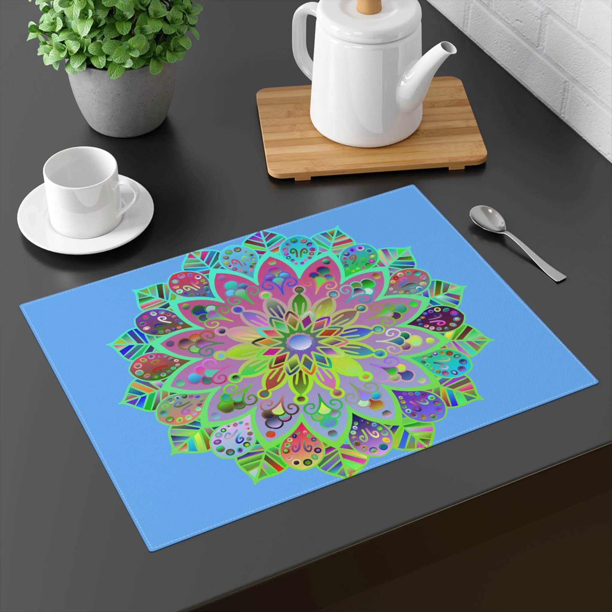 Hand Drawn Mandala Art Placemat - Light Blue, 1pc