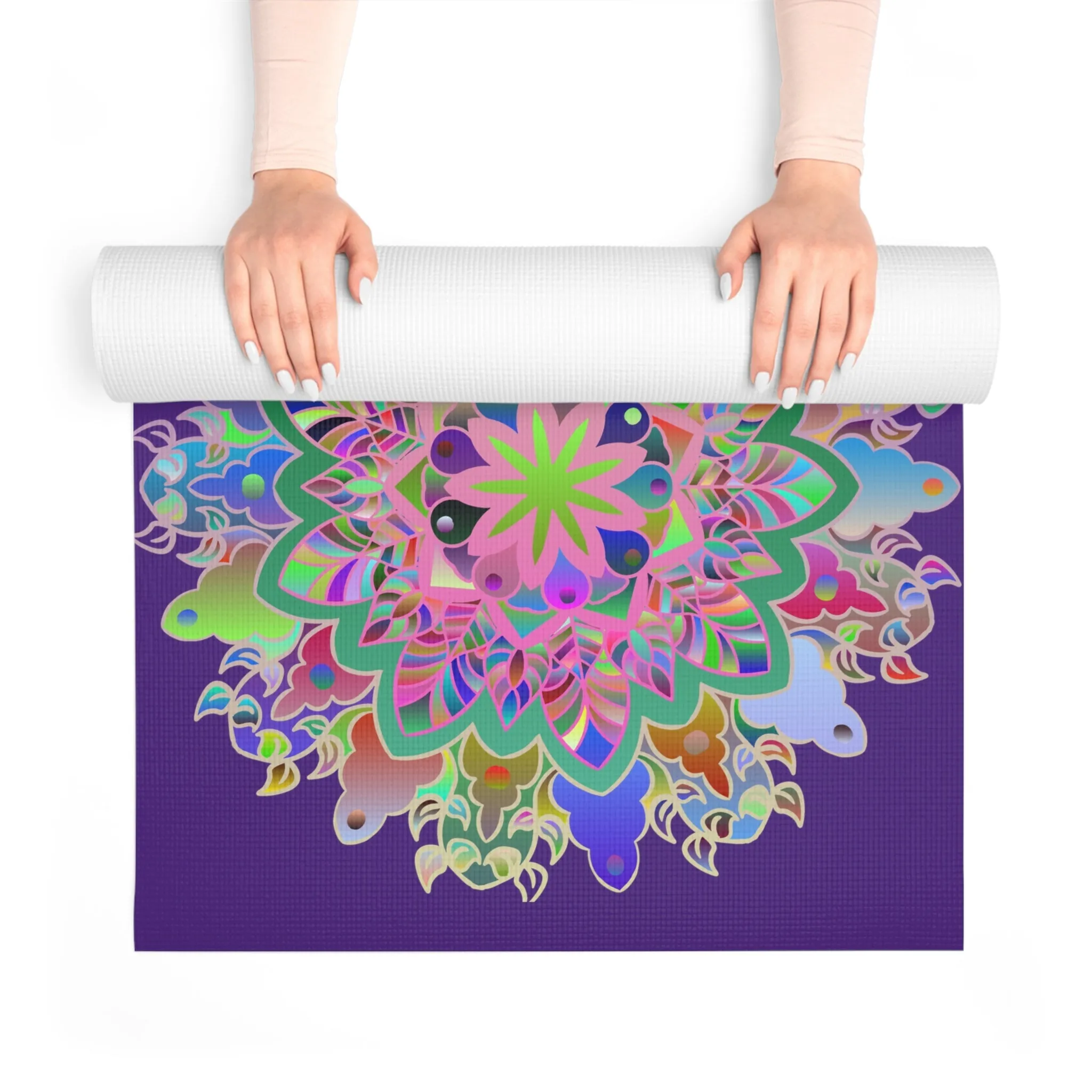 Hand-Drawn Purple Mandala Yoga Mat - 24"x72" (Mandala Design)