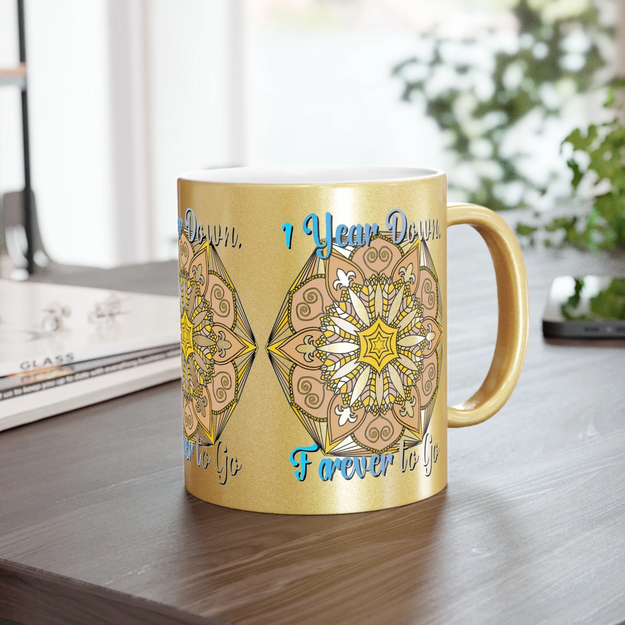 Handmade Mandala Metallic Mug - 1 Year Anniversary Gift