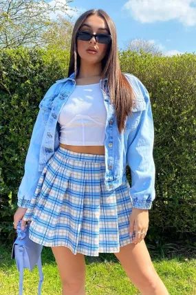 Light Blue Check Tennis Mini Skirt - Ibbie