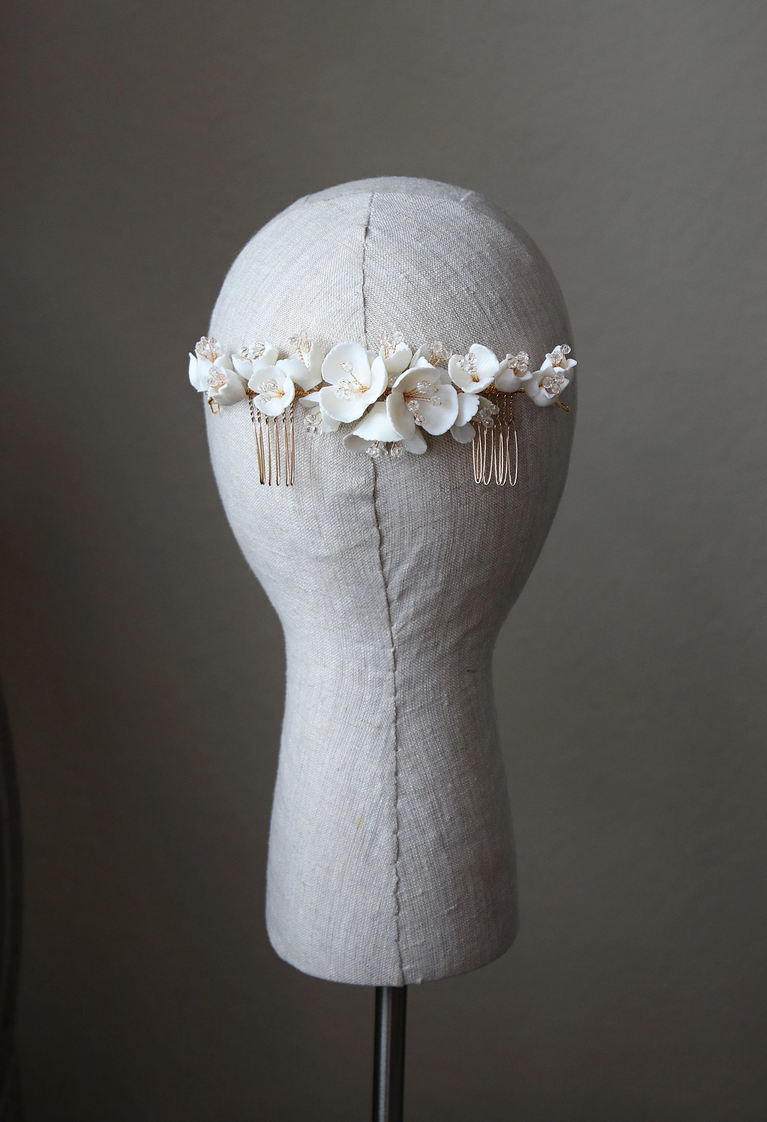 MADISON Porcelain Floral and Crystal Bridal Headpiece