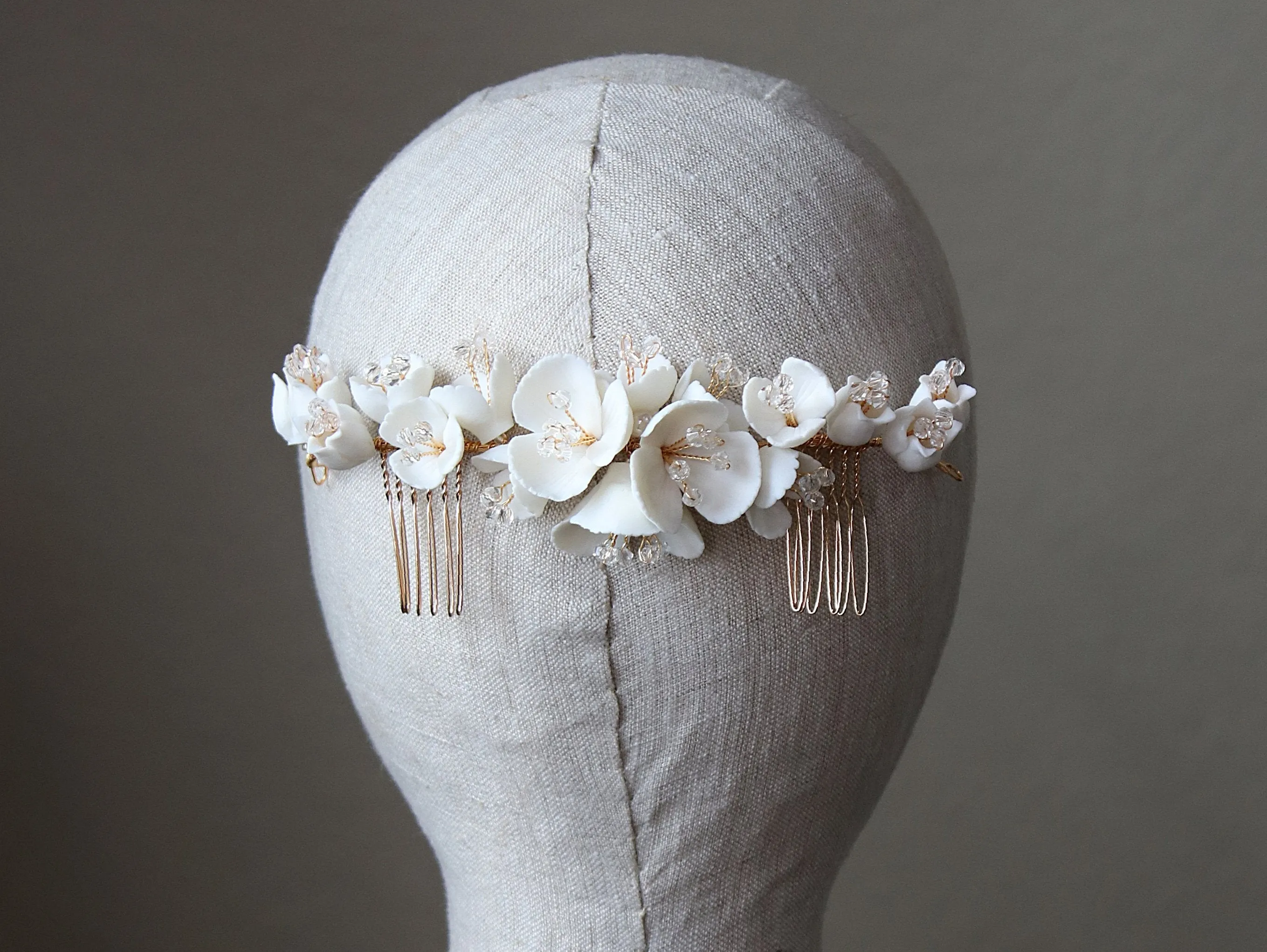 MADISON Porcelain Floral and Crystal Bridal Headpiece