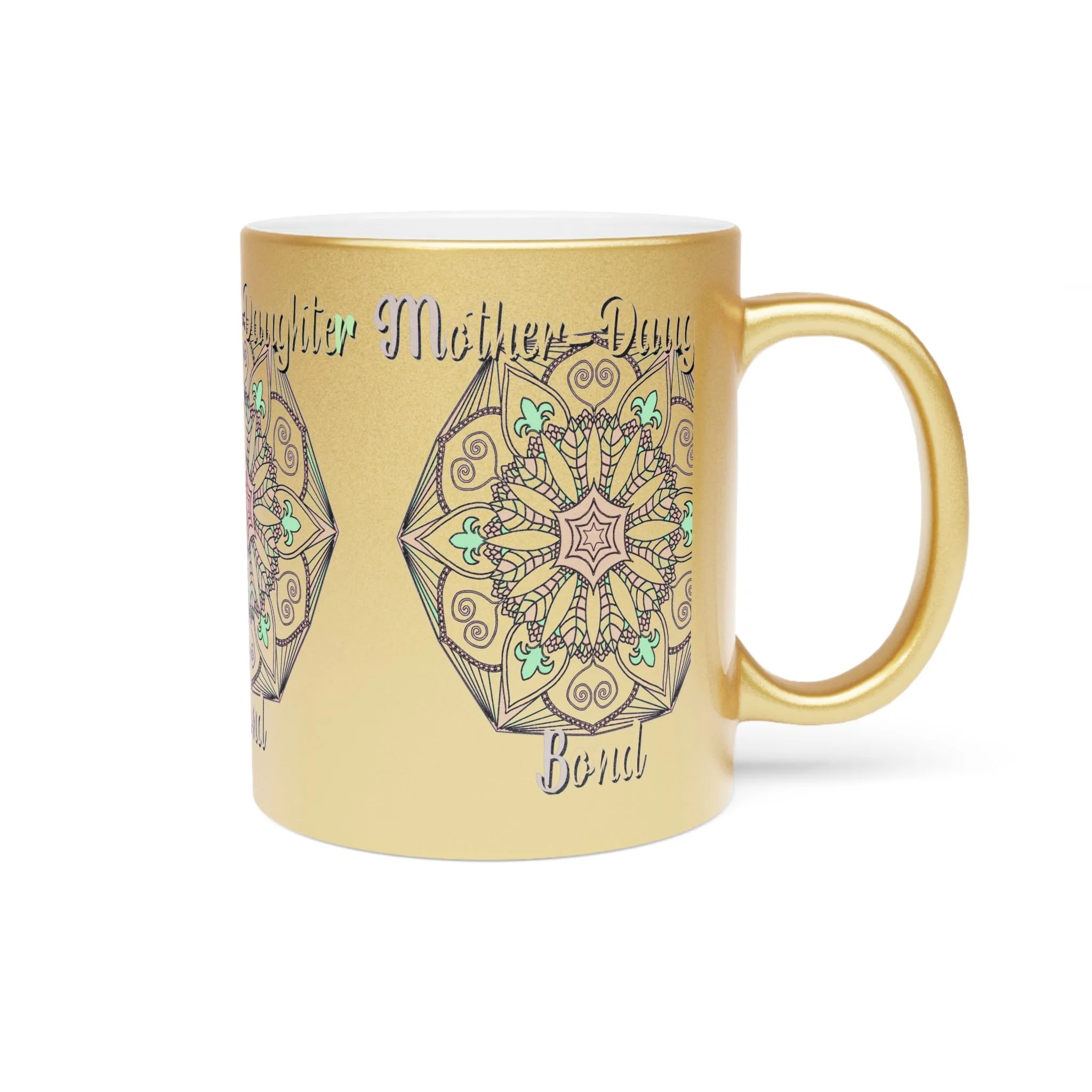 Mandala Design Metallic Mug - Handmade Mother-Daughter Bond