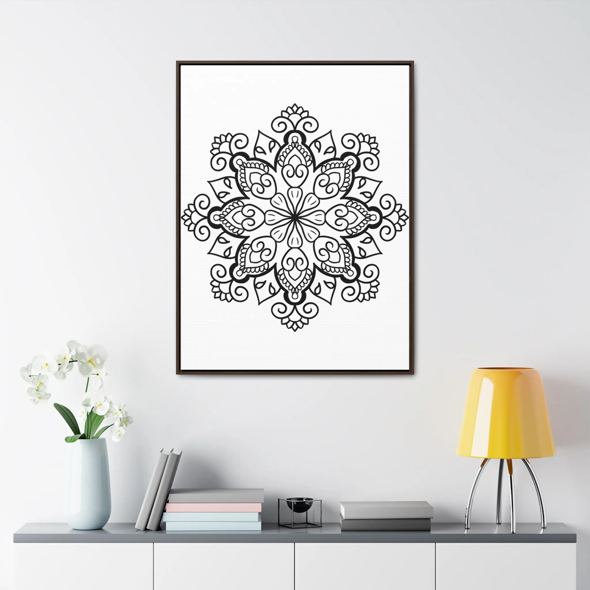 Mandala Handmade Art: Black & White Canvas Wraps - Vertical Frame