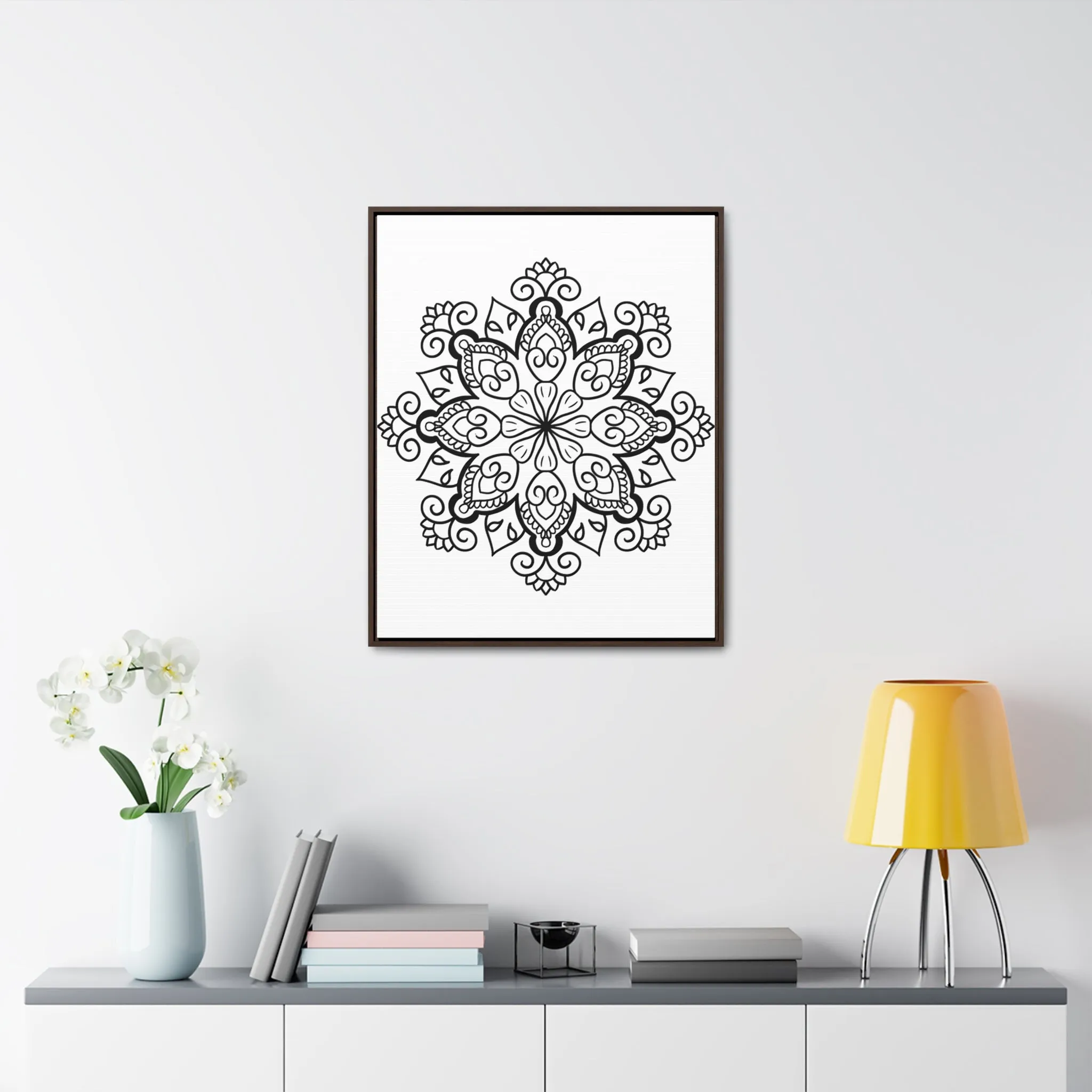 Mandala Handmade Art: Black & White Canvas Wraps - Vertical Frame