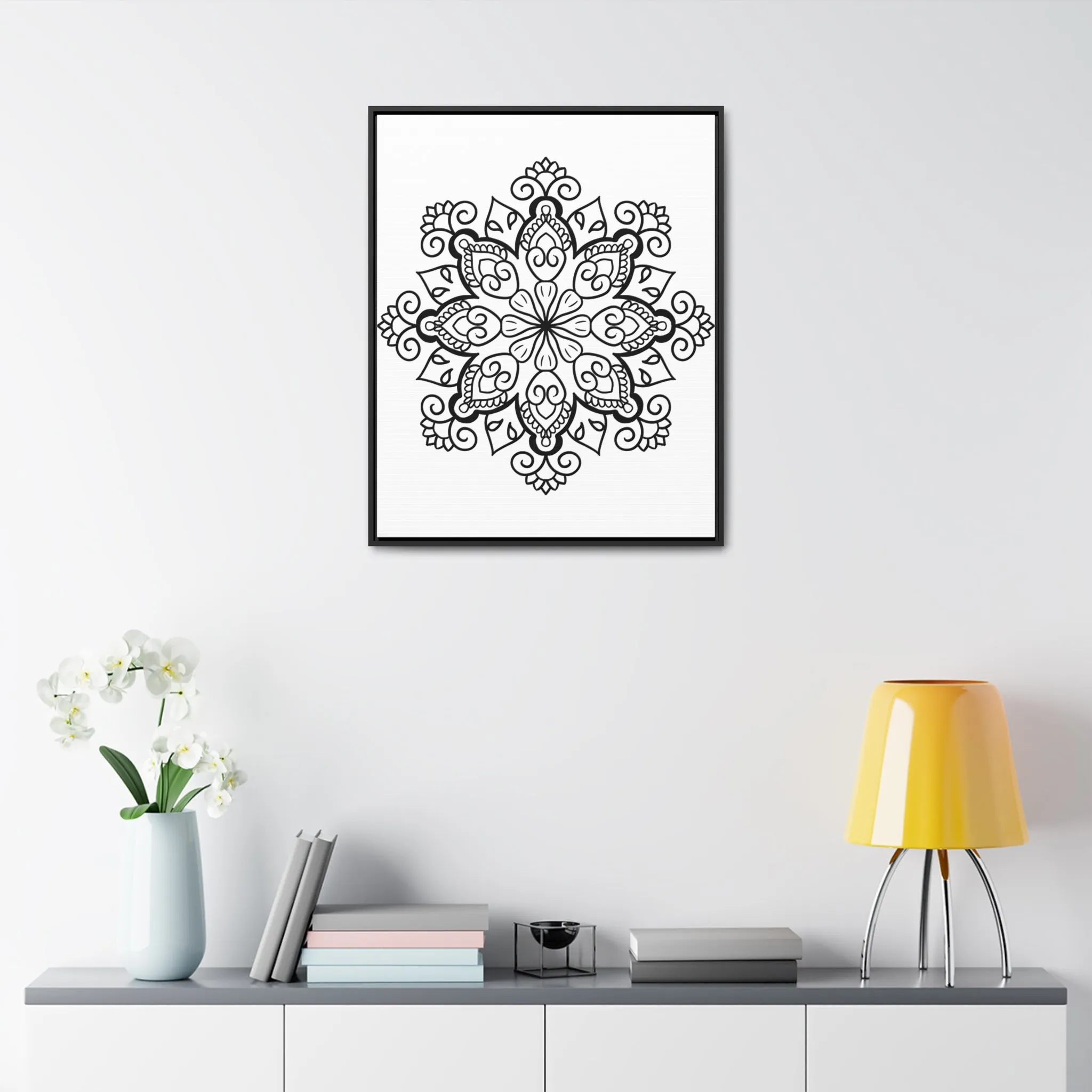 Mandala Handmade Art: Black & White Canvas Wraps - Vertical Frame