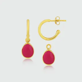 Manhattan Gold & Fuchsia Pink Chalcedony Interchangeable Gemstone Earrings