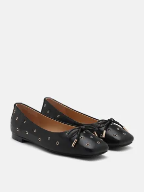 Olympia Eyelet and Bow Square Toe Flats