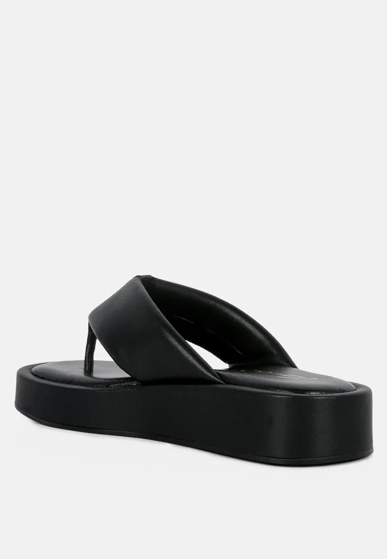 Rosette Faux Leather Wide Thong Flats By Ruw