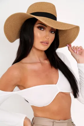 Tan Straw Black Detail Beach Hat - Christin