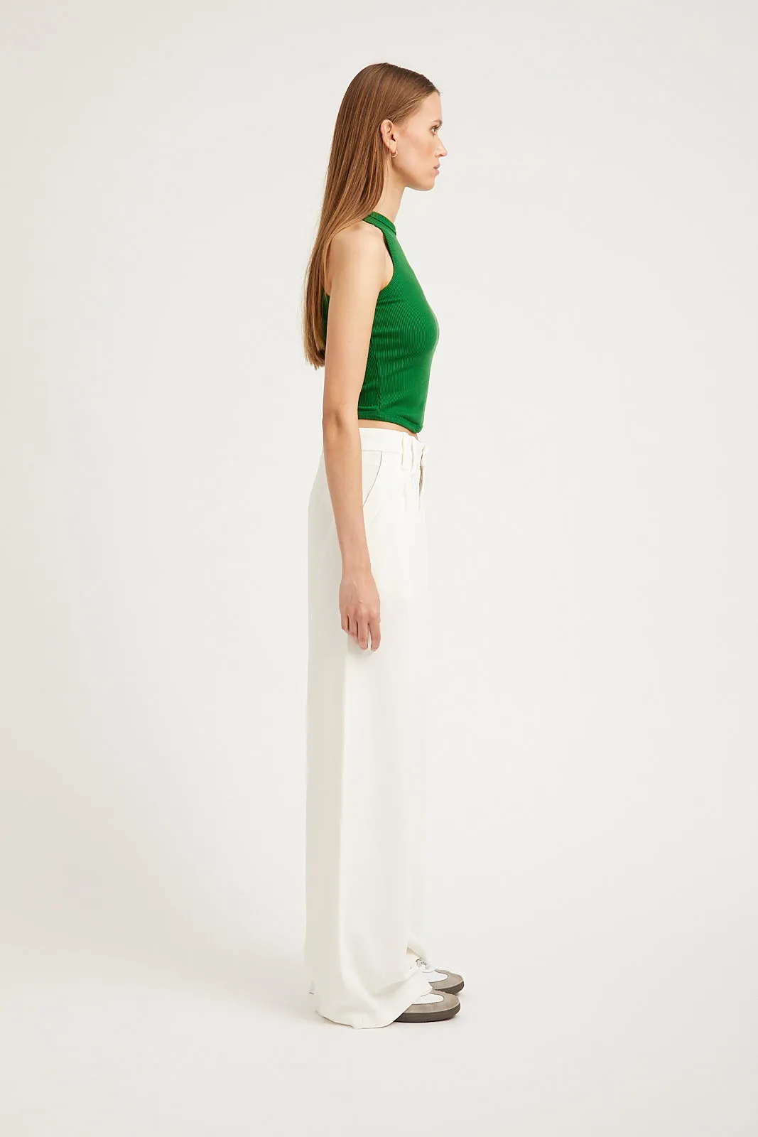 White Crepe Pleated Trousers