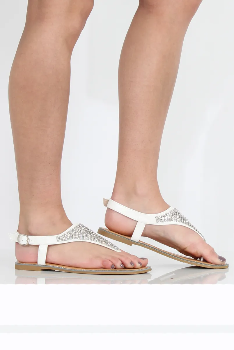 White Diamante Sling Black Sandals - Abbey