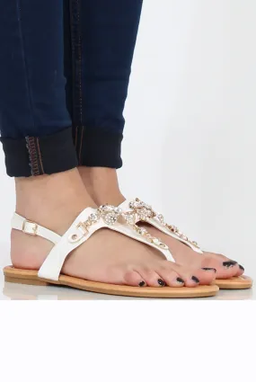 White Flower Diamante Sandals - Ailish